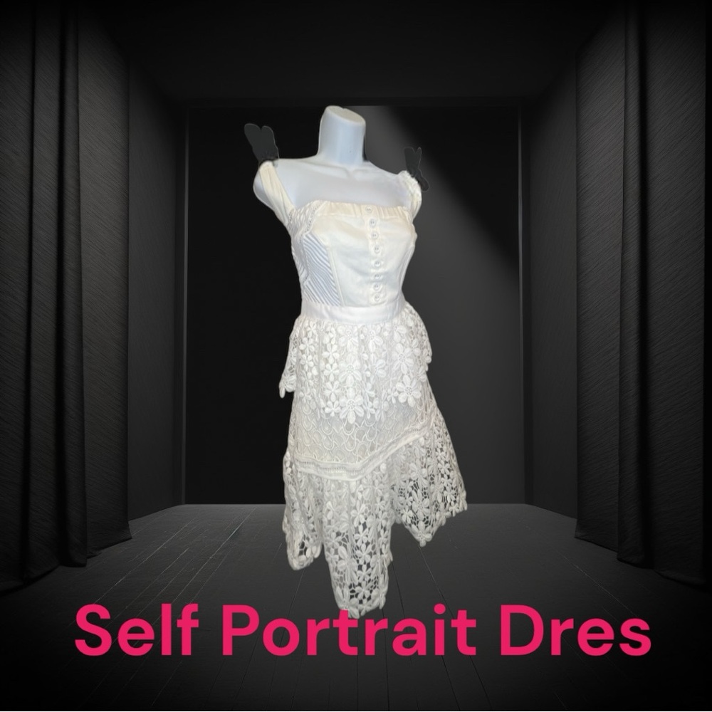 🤍 Self-Portrait White Lace Midi Dress – UK 8 / US 4